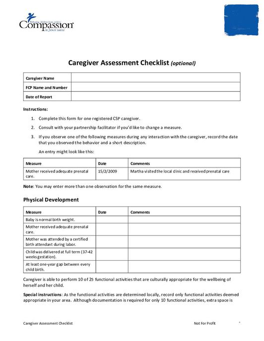 SEC Assessments And Questionnaires Caregiver Assessment Checklist 
